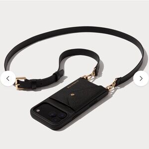 Bandolier Hailey-Black Pebble Leather Crossbody Phone Wallet- iPhone 17 pro